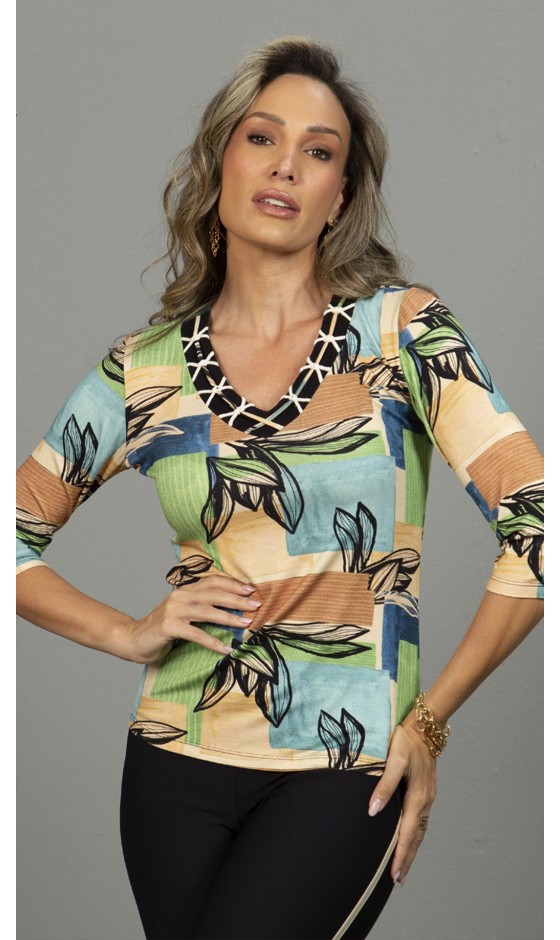 Blusa Ramany Manga 3/4 Estampada