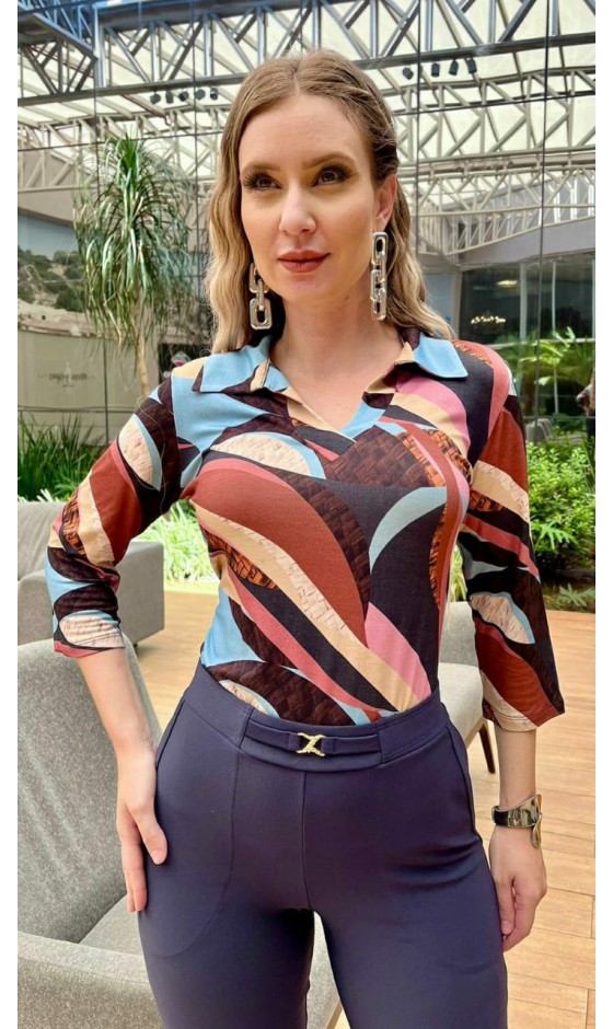 Blusa Ramany Manga 3/4 Estampada Abstrata