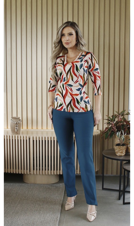 Blusa Ramany Estampada folhegem