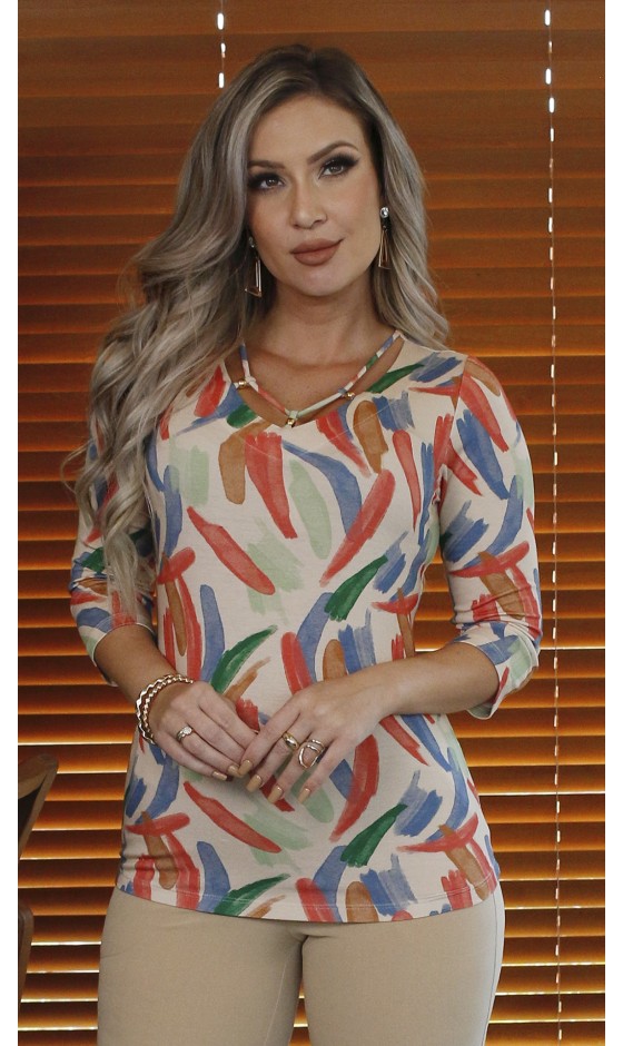 Blusa Ramany Manga 3/4 Estampada