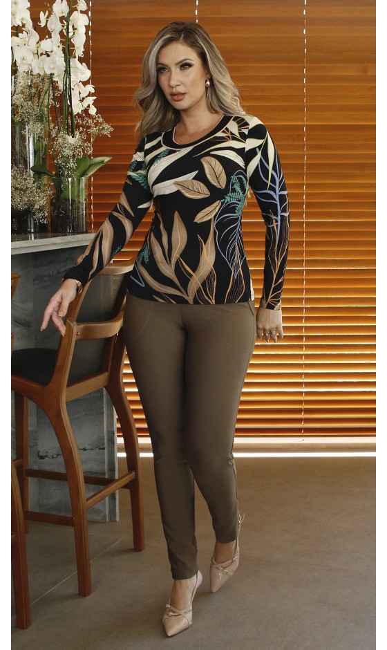 Blusa Ramany Manga Longa Estampada