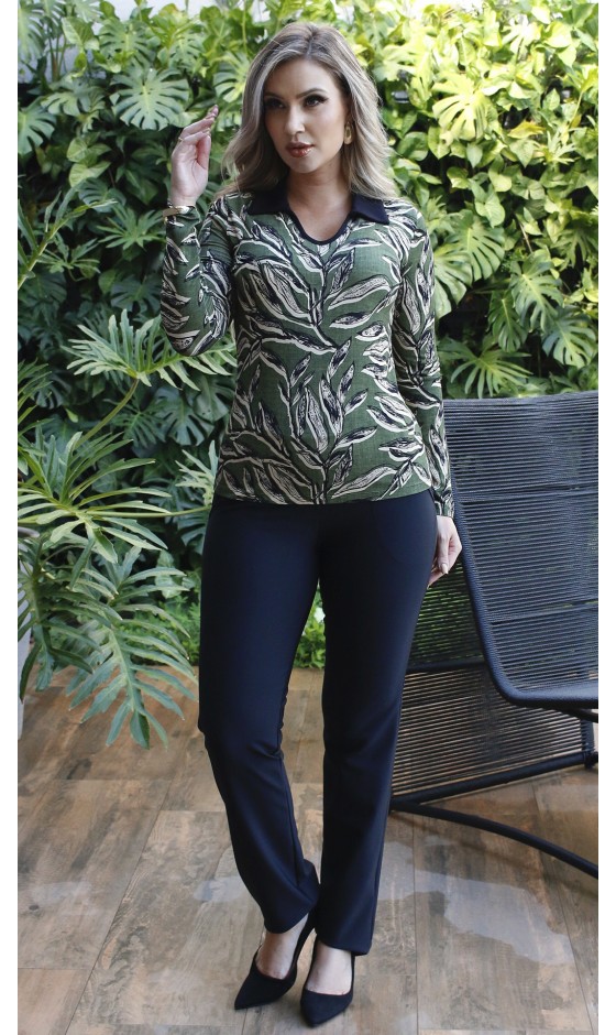 Blusa Ramany Manga Longa Estampada