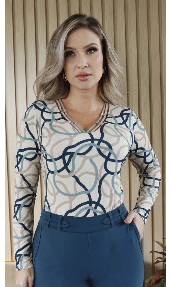 Blusa Ramany Manga Longa Estampada