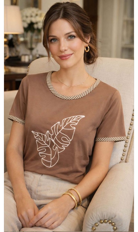 Blusa Manga Curta Estampa em Silk