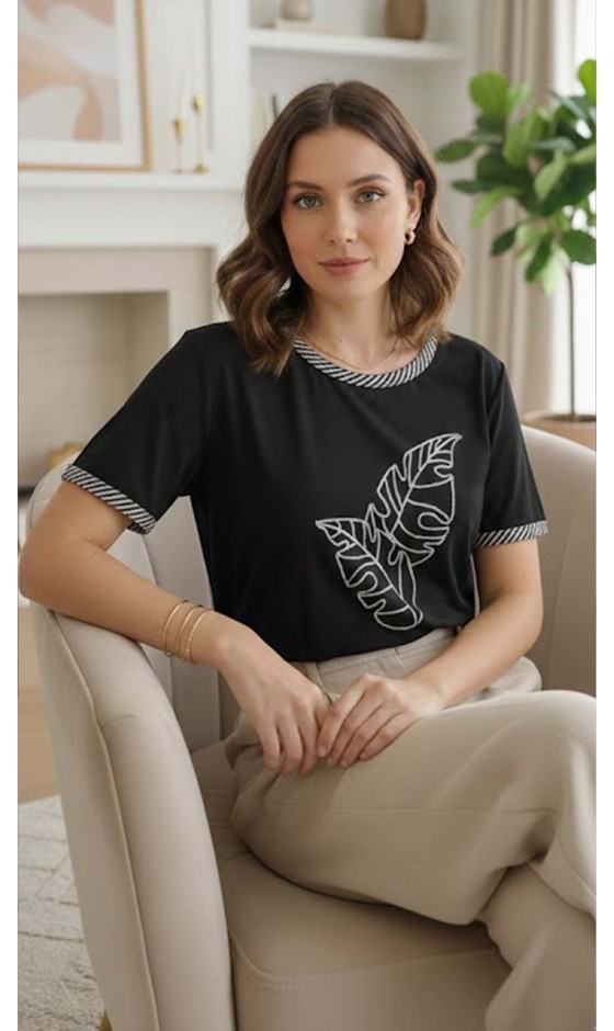 Blusa Manga Curta Estampa em Silk