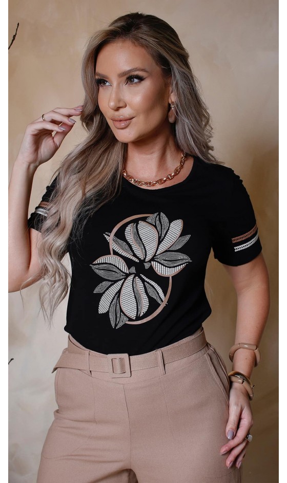 Blusa Manga Curta Estampa em Silk