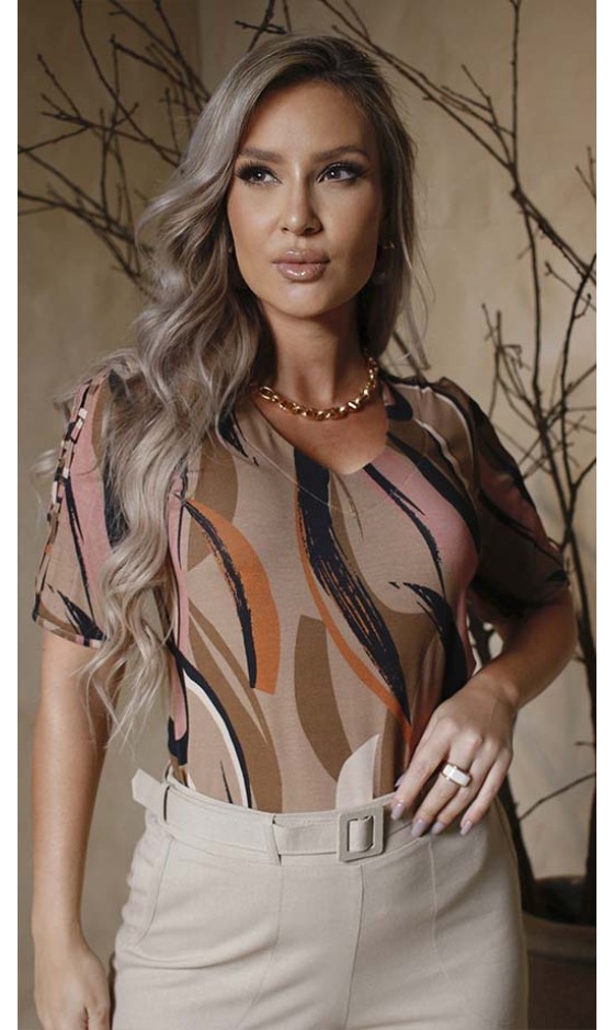 Blusa Manga Curta Estampa Abstrata