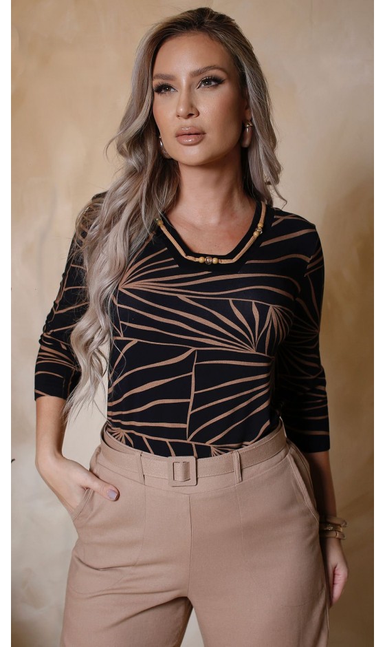 Blusa Manga 3/4 Estampa Abstrata