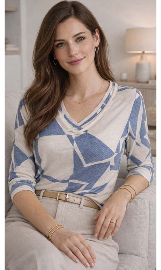 Blusa Manga 3/4 Estampa Geométrica