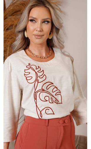 Blusa Manga 3/4 Lisa com Bordado