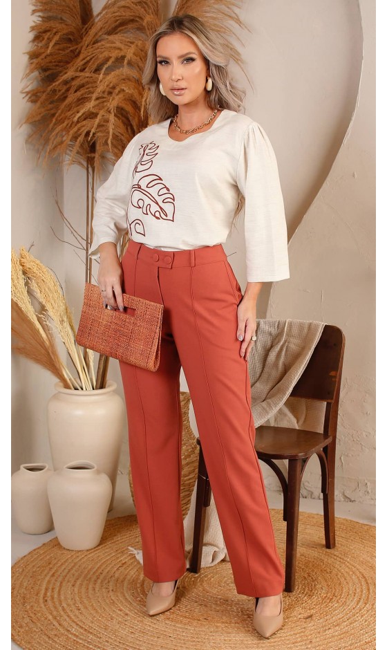 Blusa Manga 3/4 Lisa com Bordado