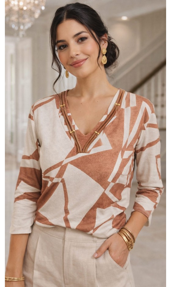 Blusa Manga 3/4 Estampa Geométrica