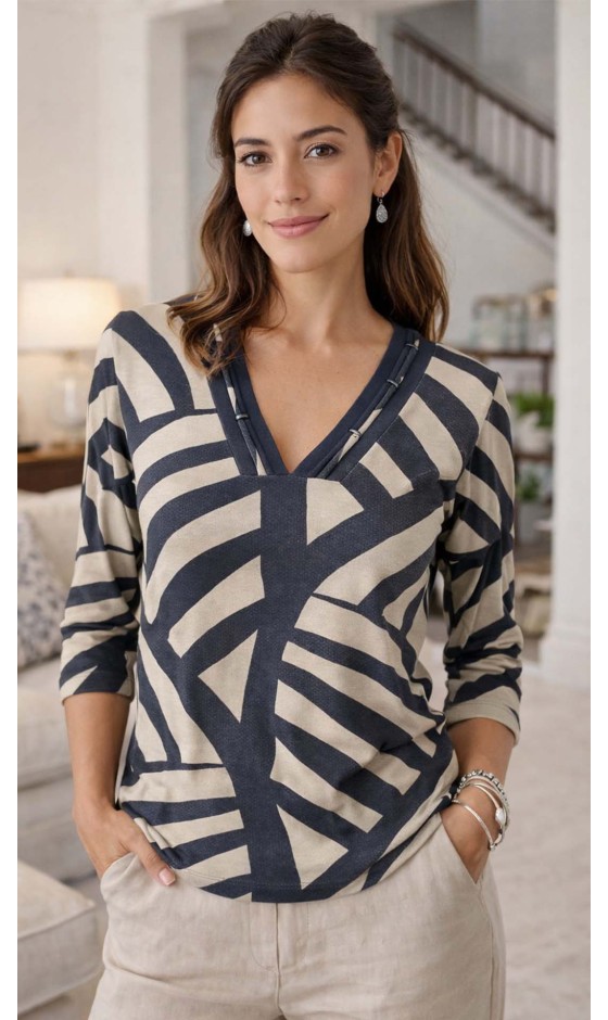 Blusa Manga 3/4 Estampa Abstrata