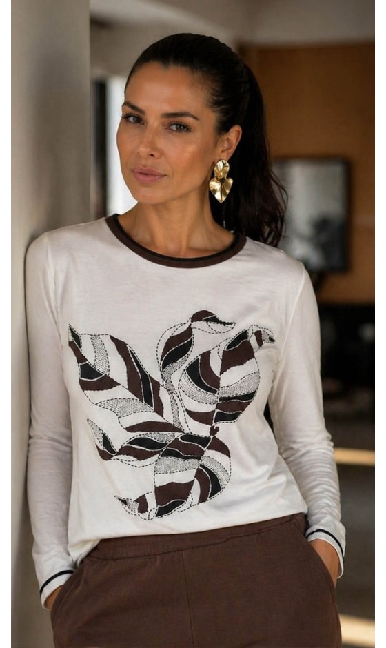 Blusa Manga Manga Longa Estampa em Silk