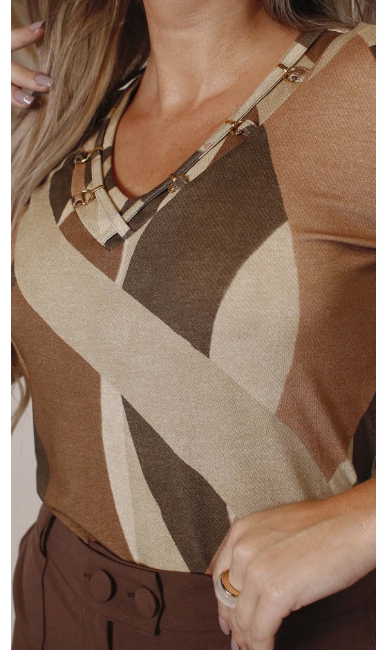 Blusa Ramany Manga Longa Estampa Abstrata