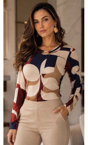 Blusa Manga Longa Estampa Abstrata Blusa Manga Longa Estampa Abstrata
