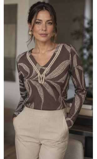 Blusa Ramany Manga Longa Estampa Folhagen