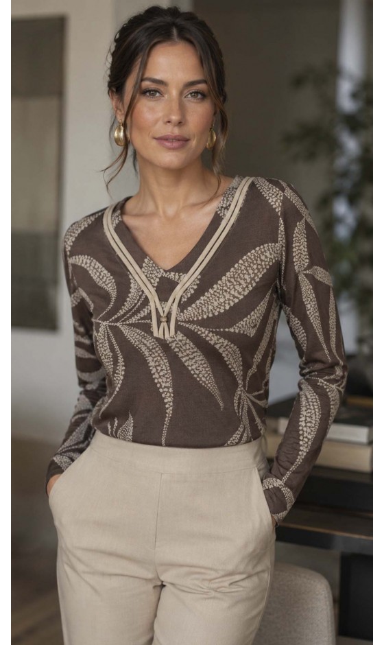 Blusa Ramany Manga Longa Estampa Folhagen