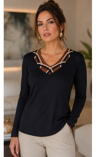 Blusa Manga Longa Lisa com Tiras