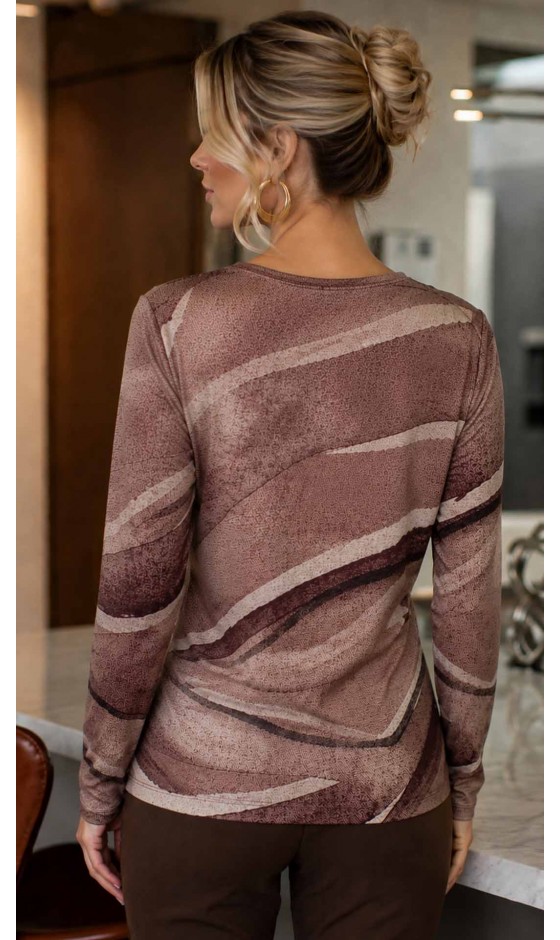 Blusa Manga Longa Abstrata com Vivo 