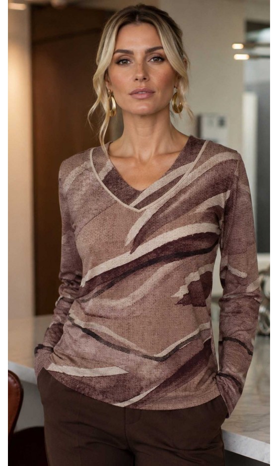 Blusa Manga Longa Abstrata com Vivo 