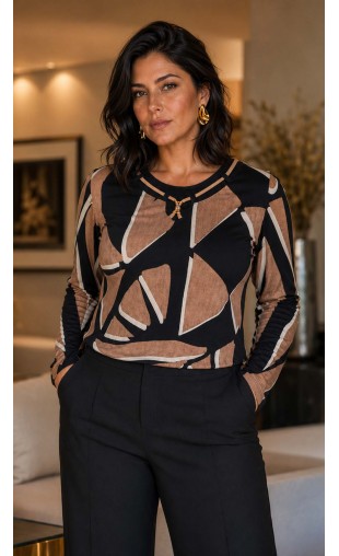 Blusa Manga Longa Abstrata 