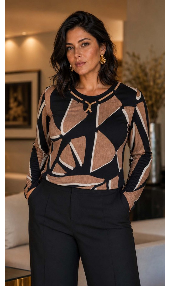 Blusa Manga Longa Abstrata 