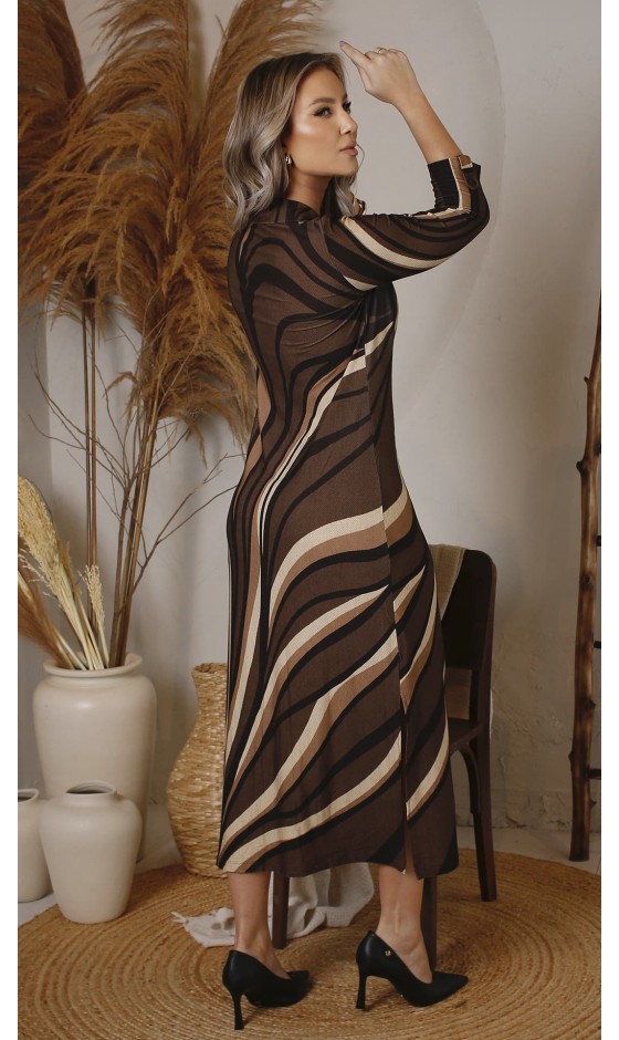 Vestido Gola Polo Ramany Estampa Abstrata