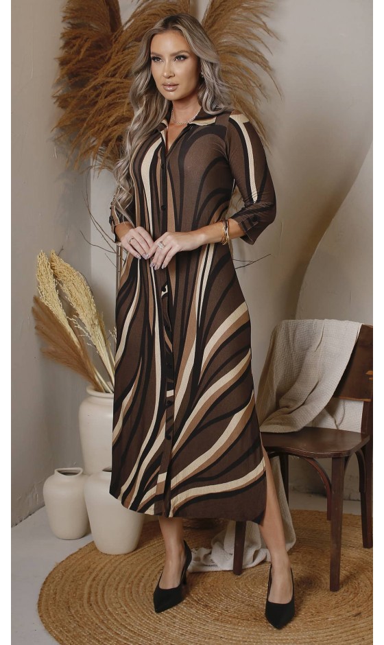 Vestido Gola Polo Ramany Estampa Abstrata