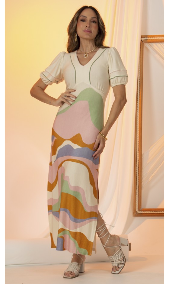 Vestido Ramany Liso Barrado Color