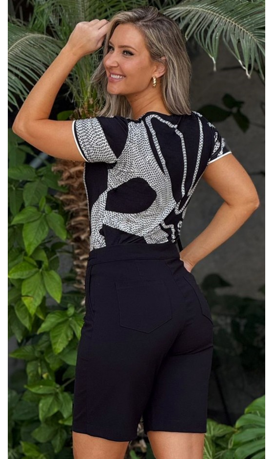 Blusa manga curta Ramany Estampada Folhagem