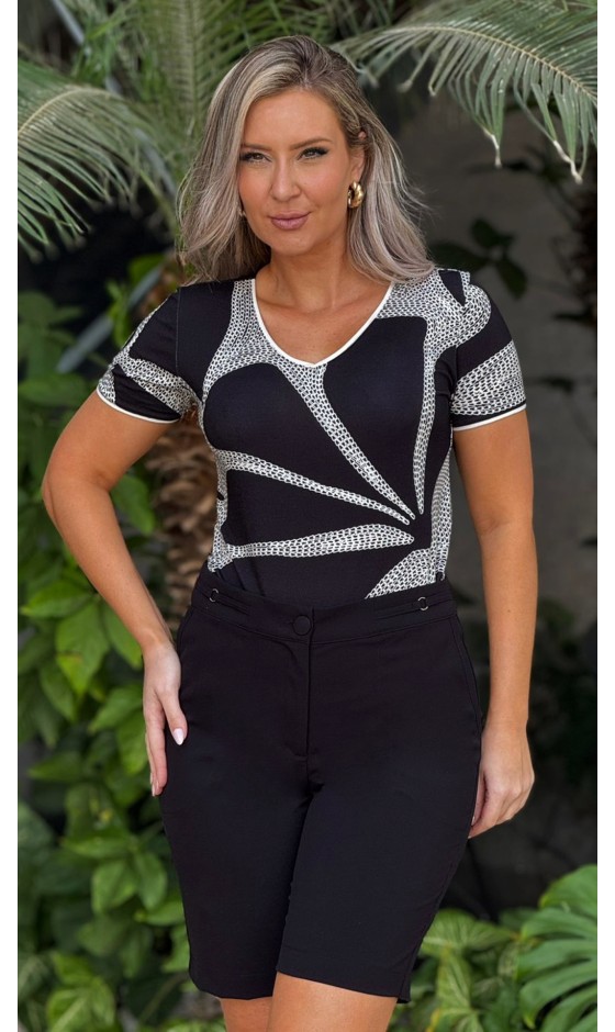 Blusa manga curta Ramany Estampada Folhagem