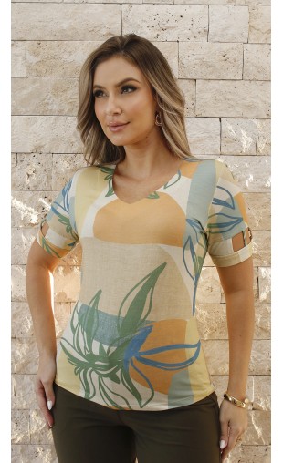 Blusa Manga Curta Ramany com Estampa Exclusiva