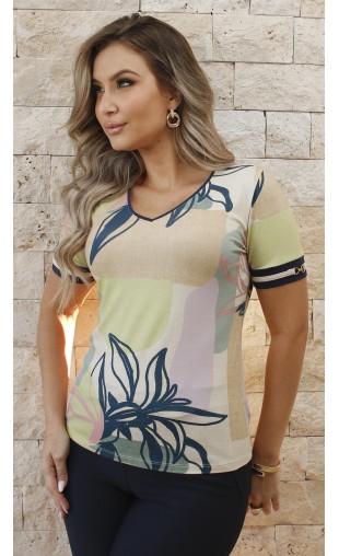 Blusa Manga Curta Ramany Estampada