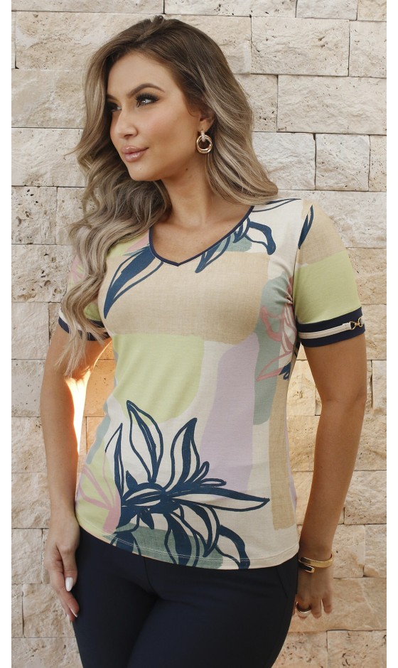 Blusa Manga Curta Ramany Estampada