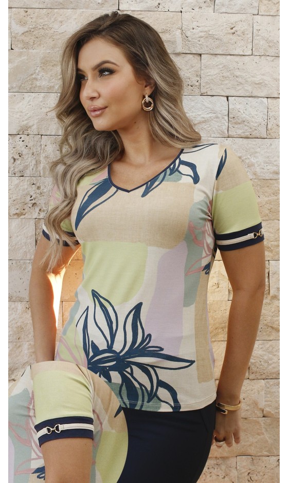 Blusa Manga Curta Ramany Estampada