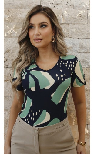 Blusa Manga Curta Ramany Estampa Abstrata