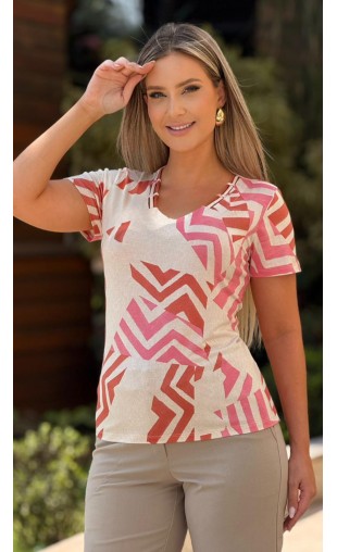 Blusa Manga Curta Estampa Geométrica Blusa Manga Curta Estampa Geométrica