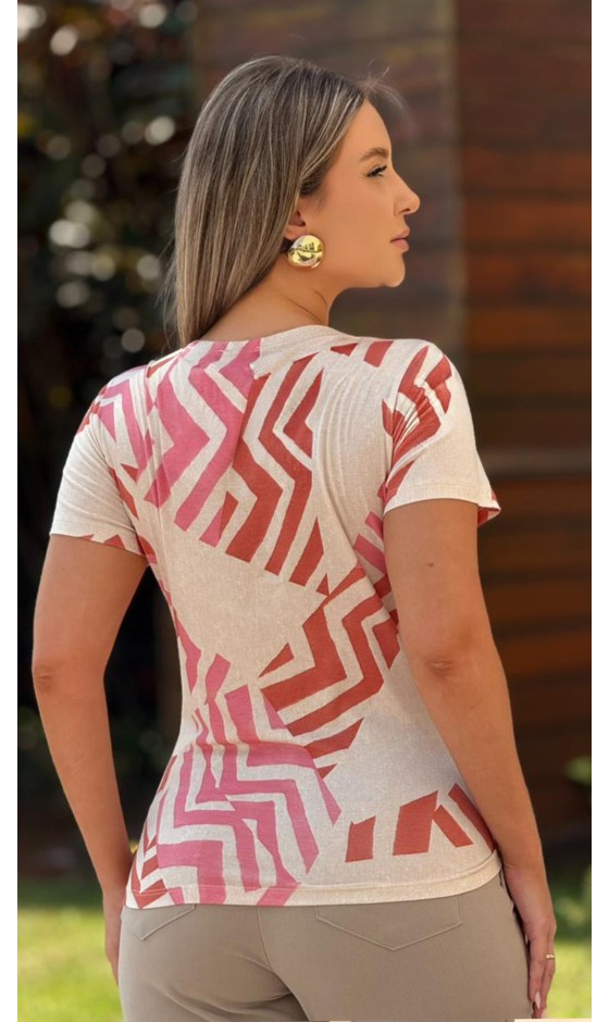 Blusa Manga Curta Estampa Geométrica