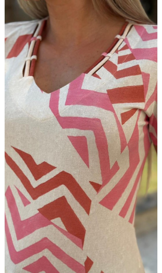 Blusa Manga Curta Estampa Geométrica