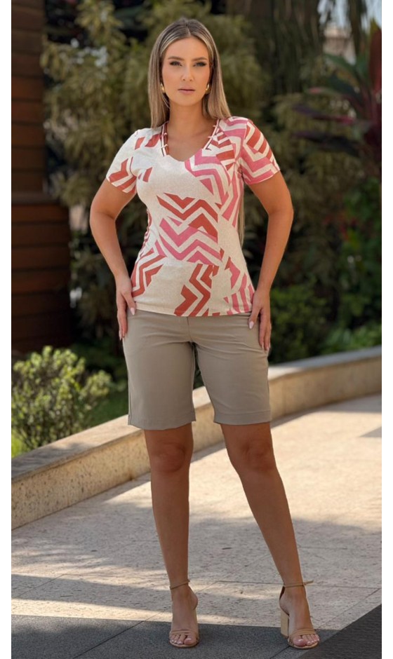 Blusa Manga Curta Estampa Geométrica