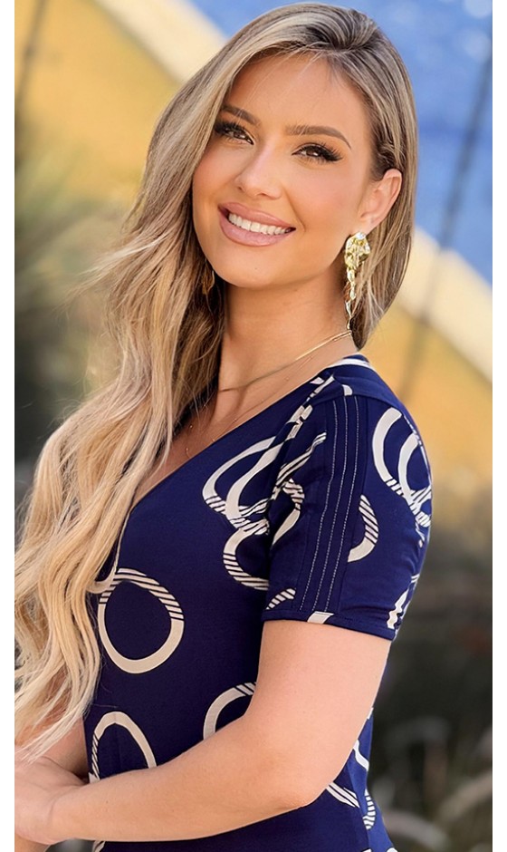 Blusa Manga Curta Ramany Estampa Círculos