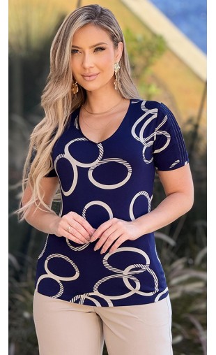 Blusa Manga Curta Ramany Estampa Círculos