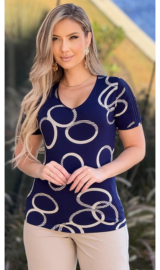 Blusa Manga Curta Ramany Estampa Círculos