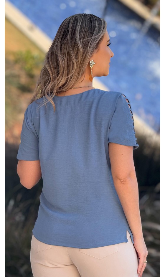 Blusa Manga Curta Ramany de Tecido Plano