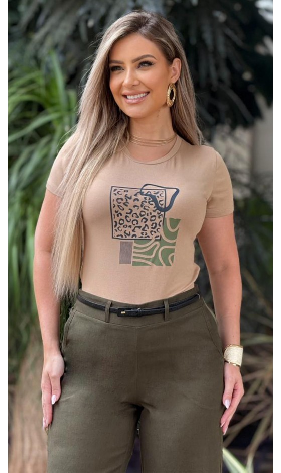 Blusa Manga Curta Estampa em Silk