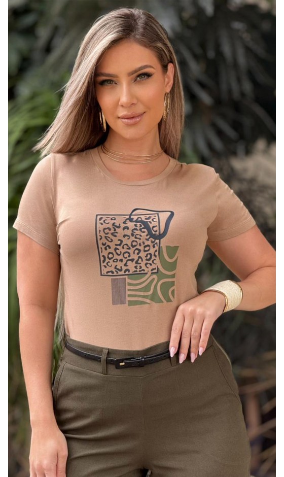 Blusa Manga Curta Estampa em Silk