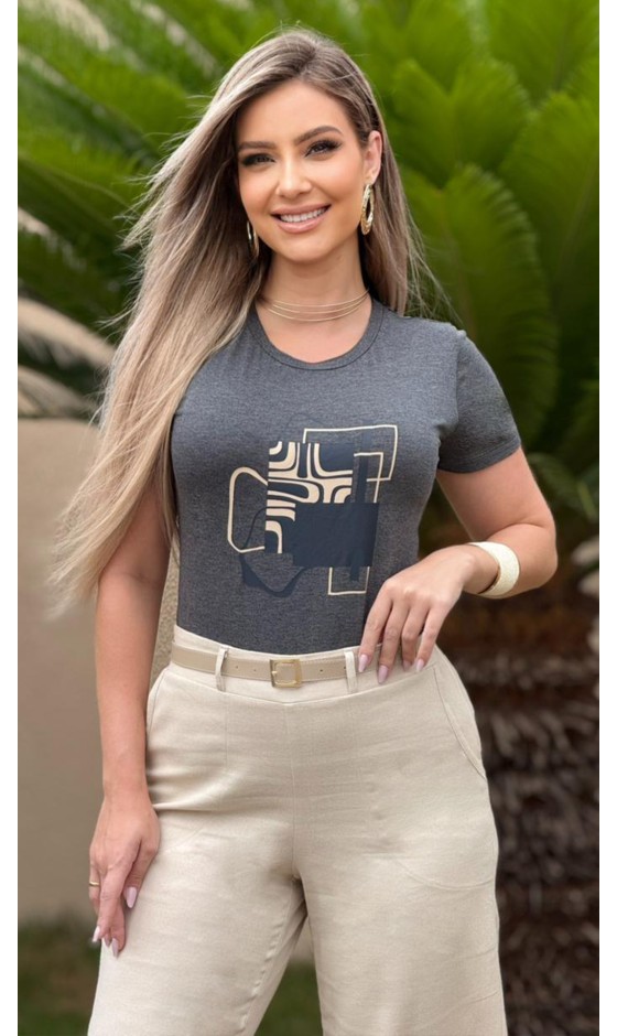 Blusa Manga Curta Estampa em Silk