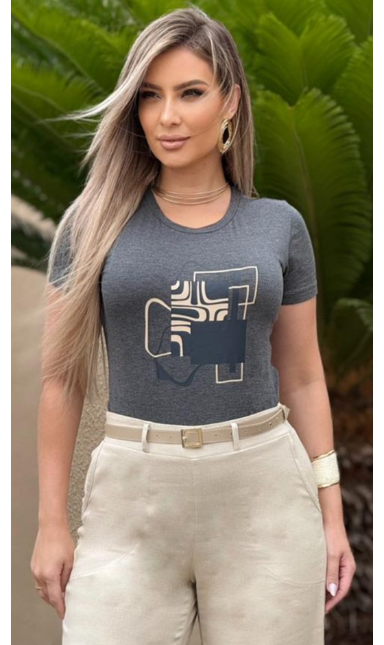 Blusa Manga Curta Estampa em Silk
