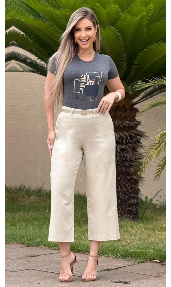 Blusa Manga Curta Estampa em Silk